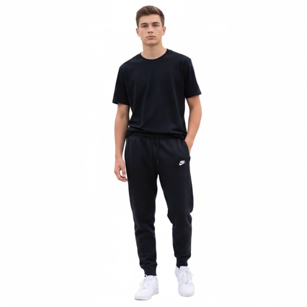Nike Club Fleece Men Small Athletic Black Sweatpants White Logo Pants Bottoms